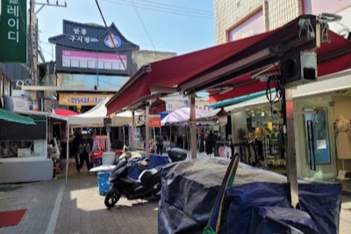 Andong Old Market Dak Golmok alley with restaurants serving traditional jjimdak braised chicken in Andong