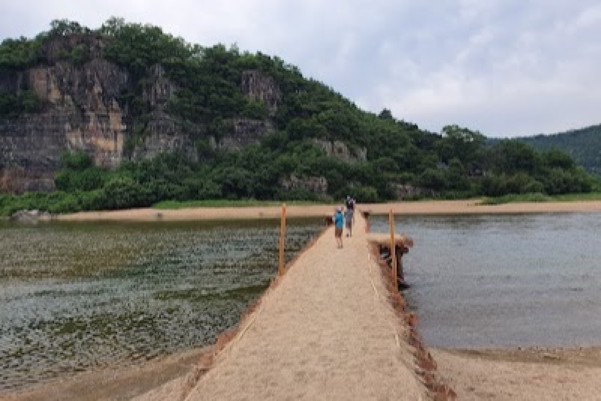 Buyongdae Cliff panoramic sunset overlook above the Nakdong River bend facing Hahoe Folk Village in Andong