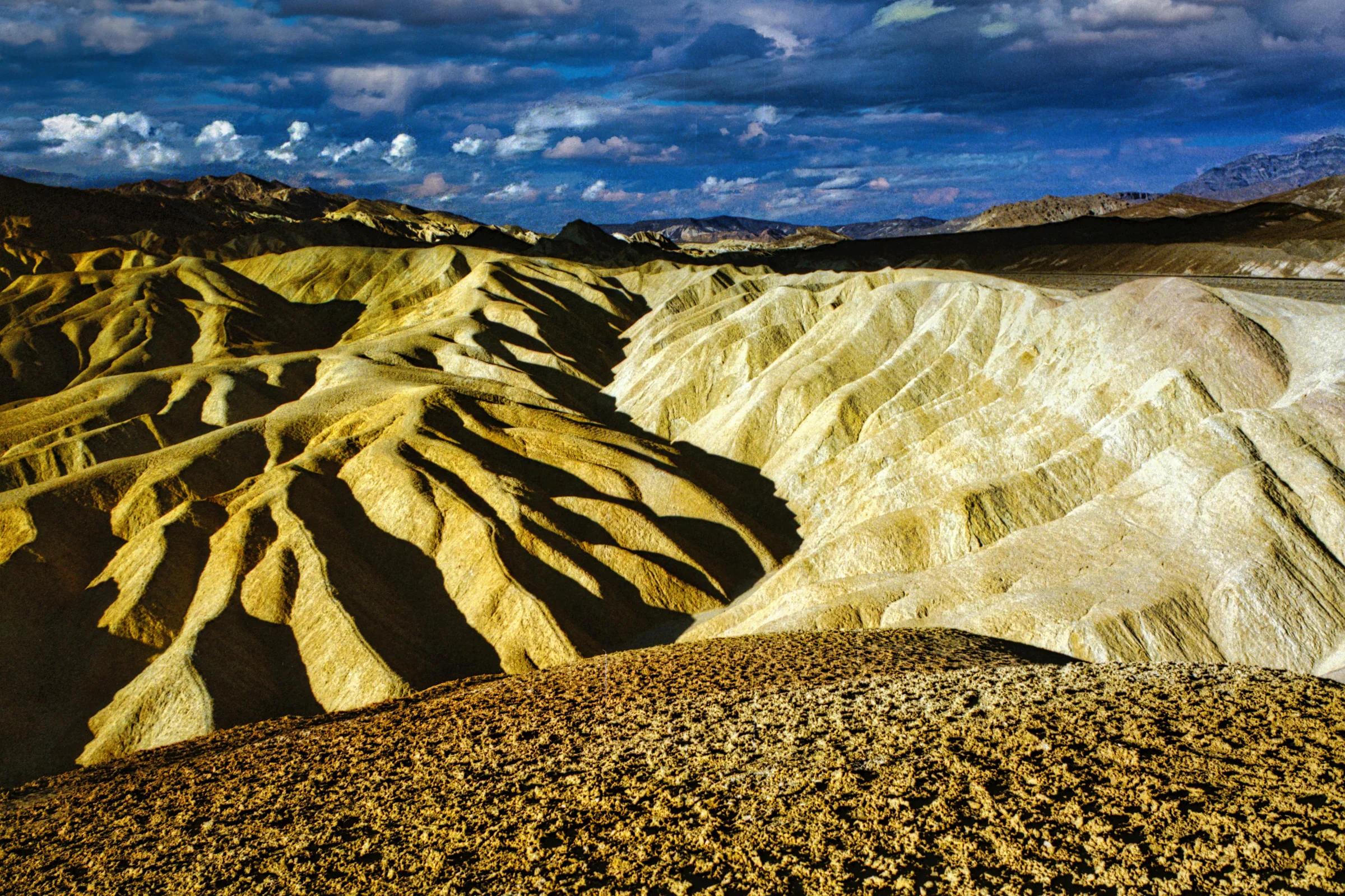 Sunrise over California desert badlands with wide open landscape
