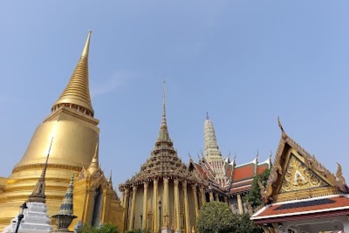 Grand Palace gilded spires and temple roofs within the Wat Phra Kaew complex