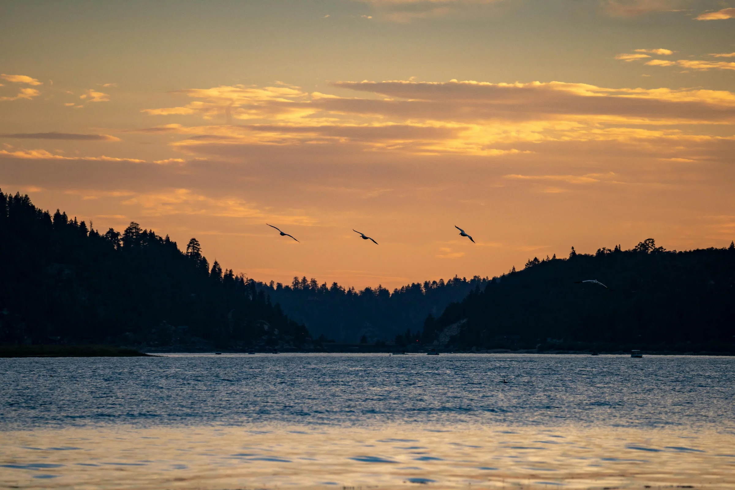 Aerial view of Big Bear Lake with surrounding mountains in California