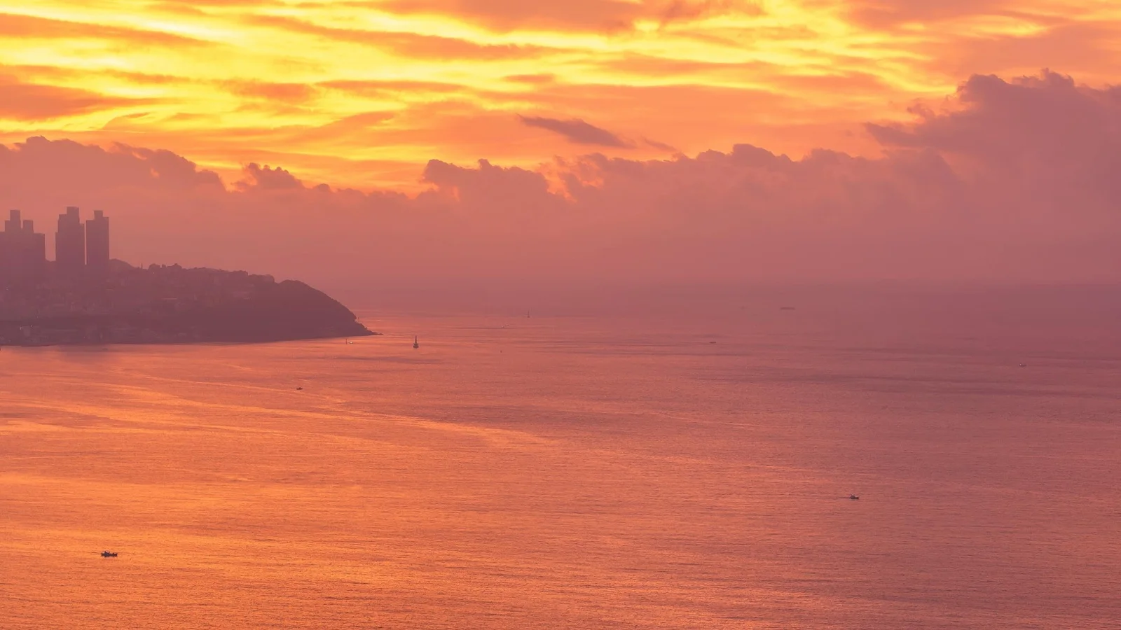 Gamcheon Culture Village colorful hillside houses overlooking Busan Bay with stacked rooftops in soft morning light