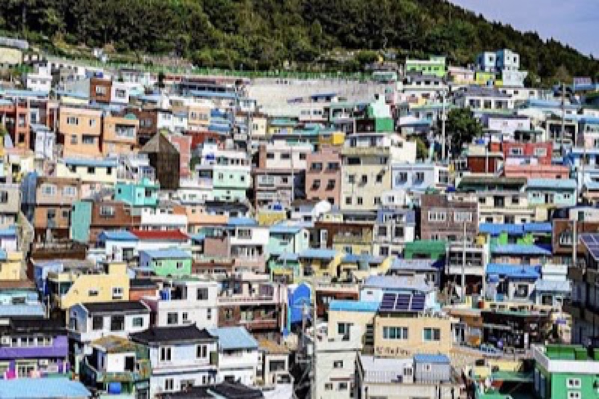Gamcheon Culture Village colorful hillside houses overlooking Busan Bay
