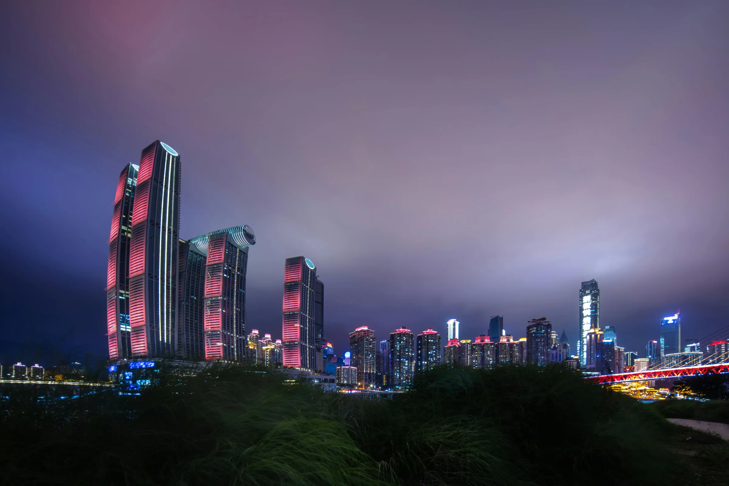 Changzhou city skyline and riverfront cityscape in Jiangsu, China