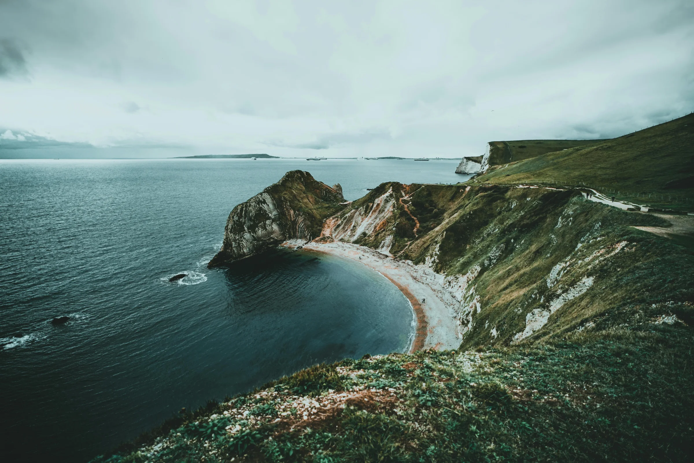 Aerial view of rugged coastal cliffs and blue ocean at Channel Islands National Park, California