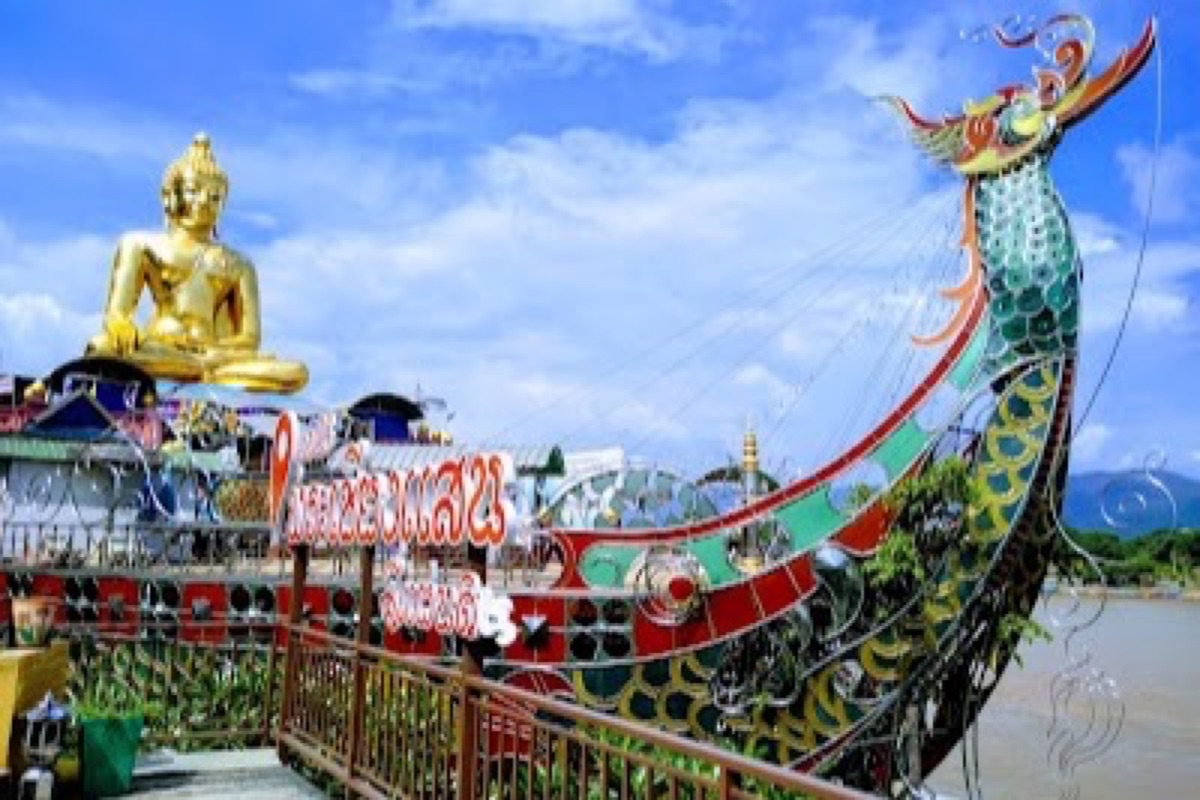 Mekong river confluence at the Golden Triangle near Sop Ruak where three borders meet