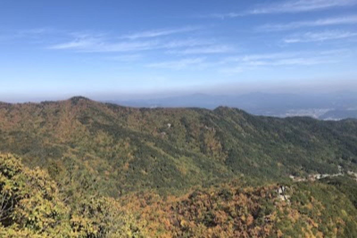 Palgongsan Mountain autumn maple foliage viewed from the cable car above Daegu