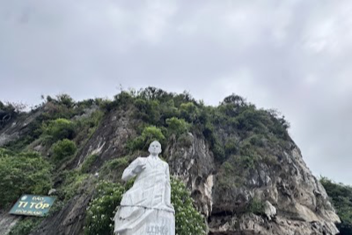 Panoramic viewpoint deck over the karst islands of Ha Long Bay from Ti Top Island