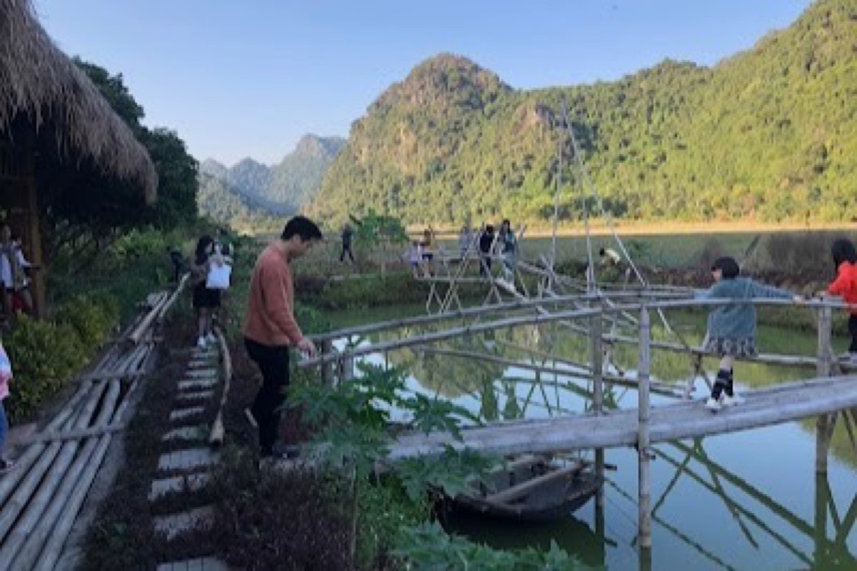 Stilt houses and rice paddies along the lane into Viet Hai Village on Cat Ba Island