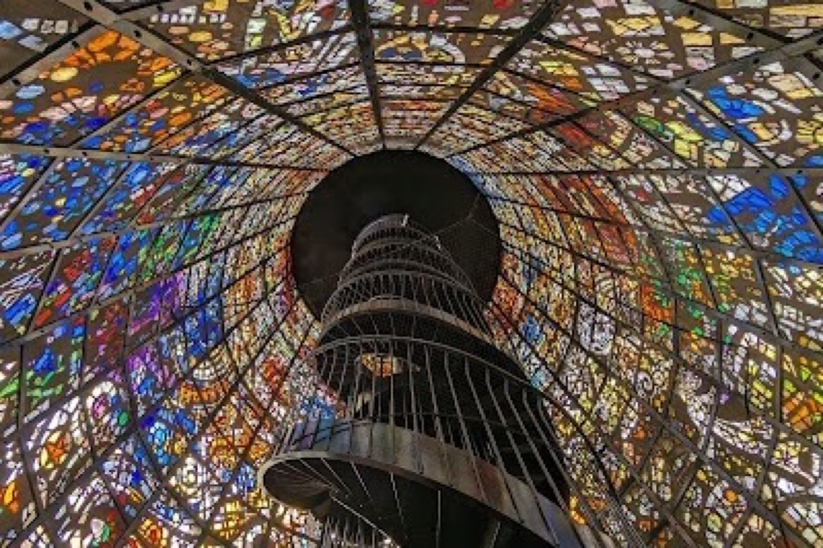 Outdoor sculptures on display at the Hakone Open Air Museum with mountain scenery