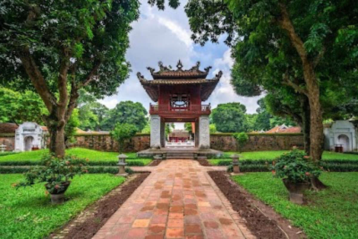 Stone stele pavilion on tortoises inside the Temple of Literature courtyards