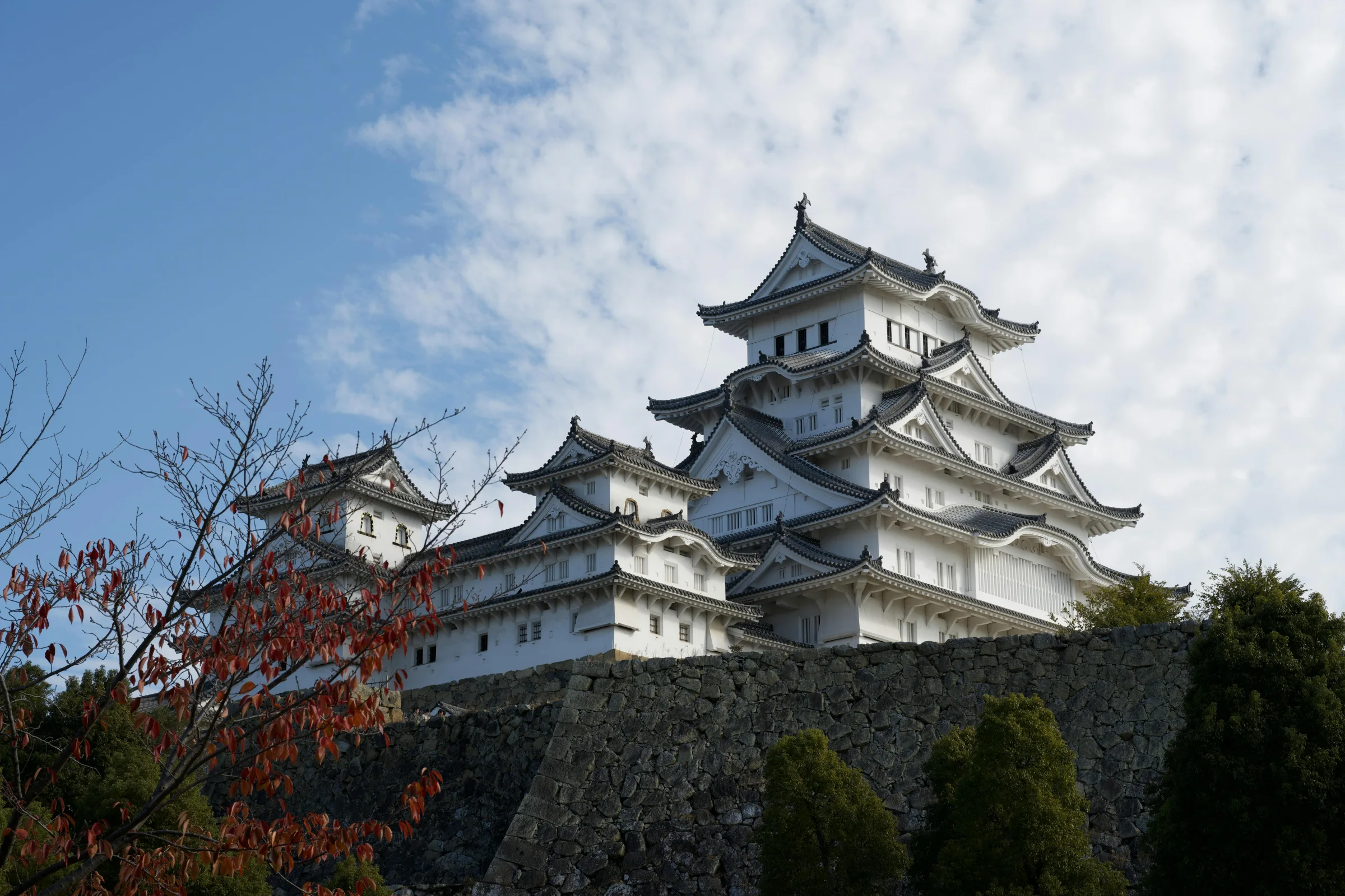 Daytime cityscape view featuring Himeji Castle in Himeji, Japan.
