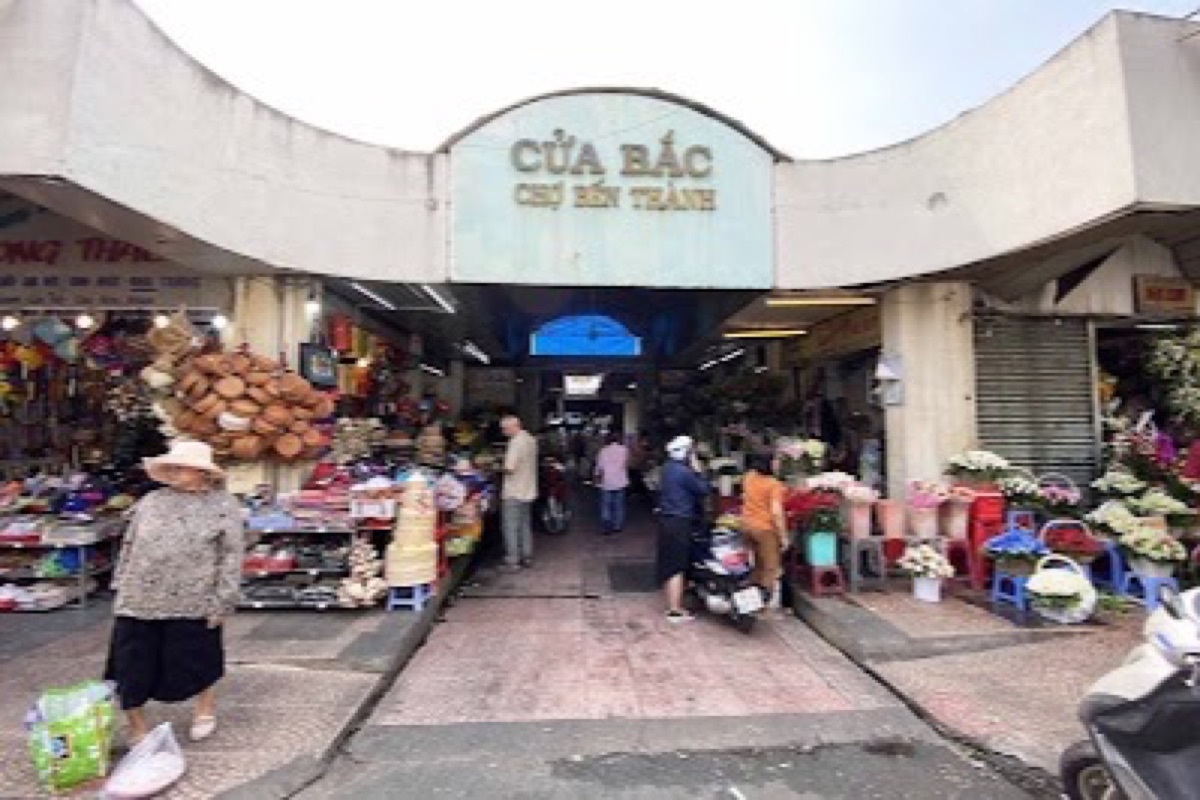 Ben Thanh Market clock tower and entrance halls in Ho Chi Minh City