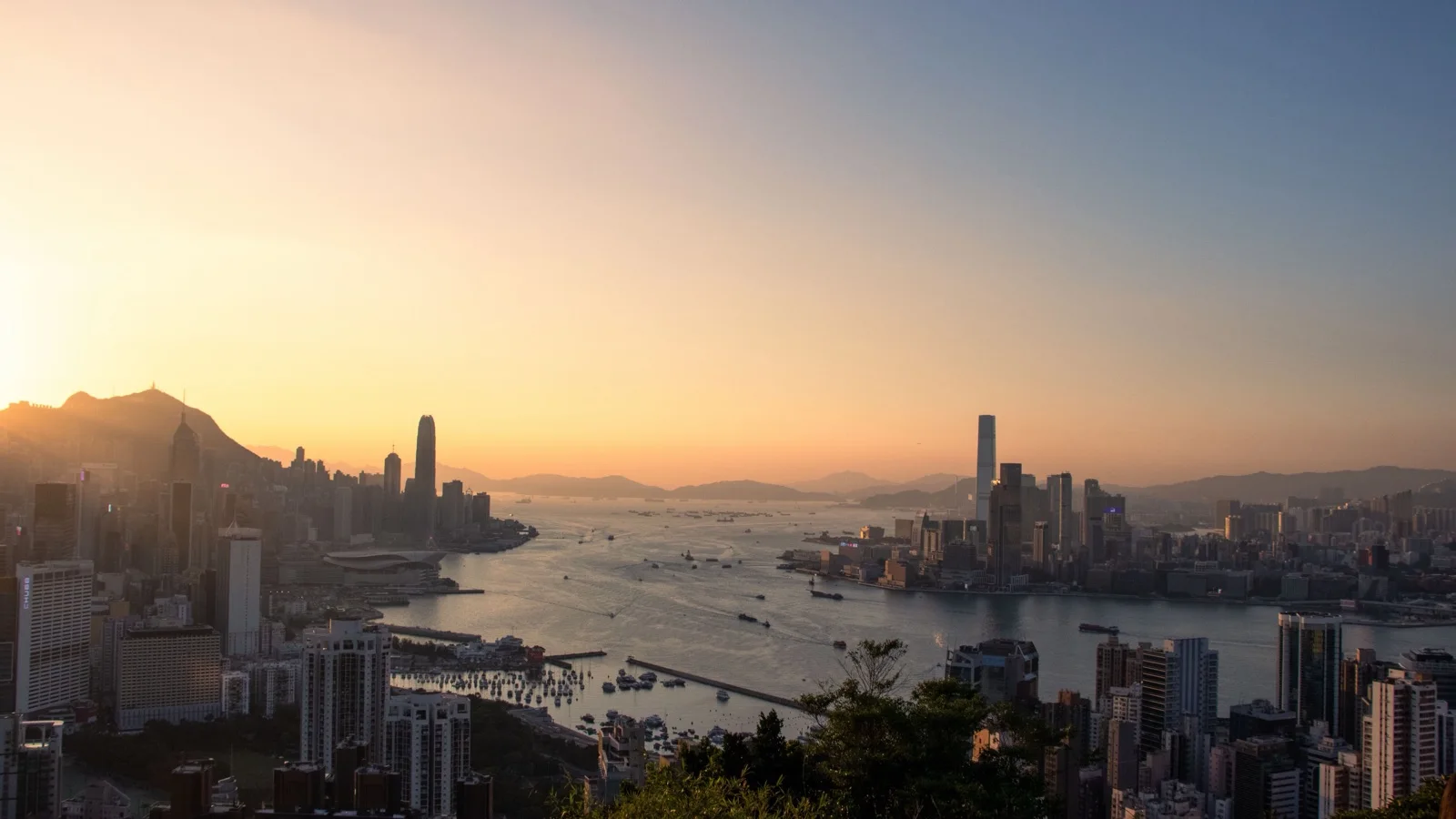 Victoria Peak skyline view overlooking Victoria Harbour and the Hong Kong Island towers