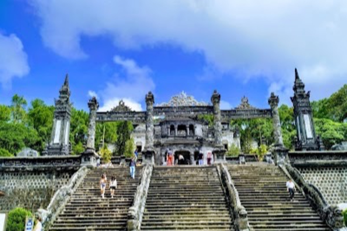 Dragon mosaic stairway climbing to the Tomb of Khai Dinh near Hue