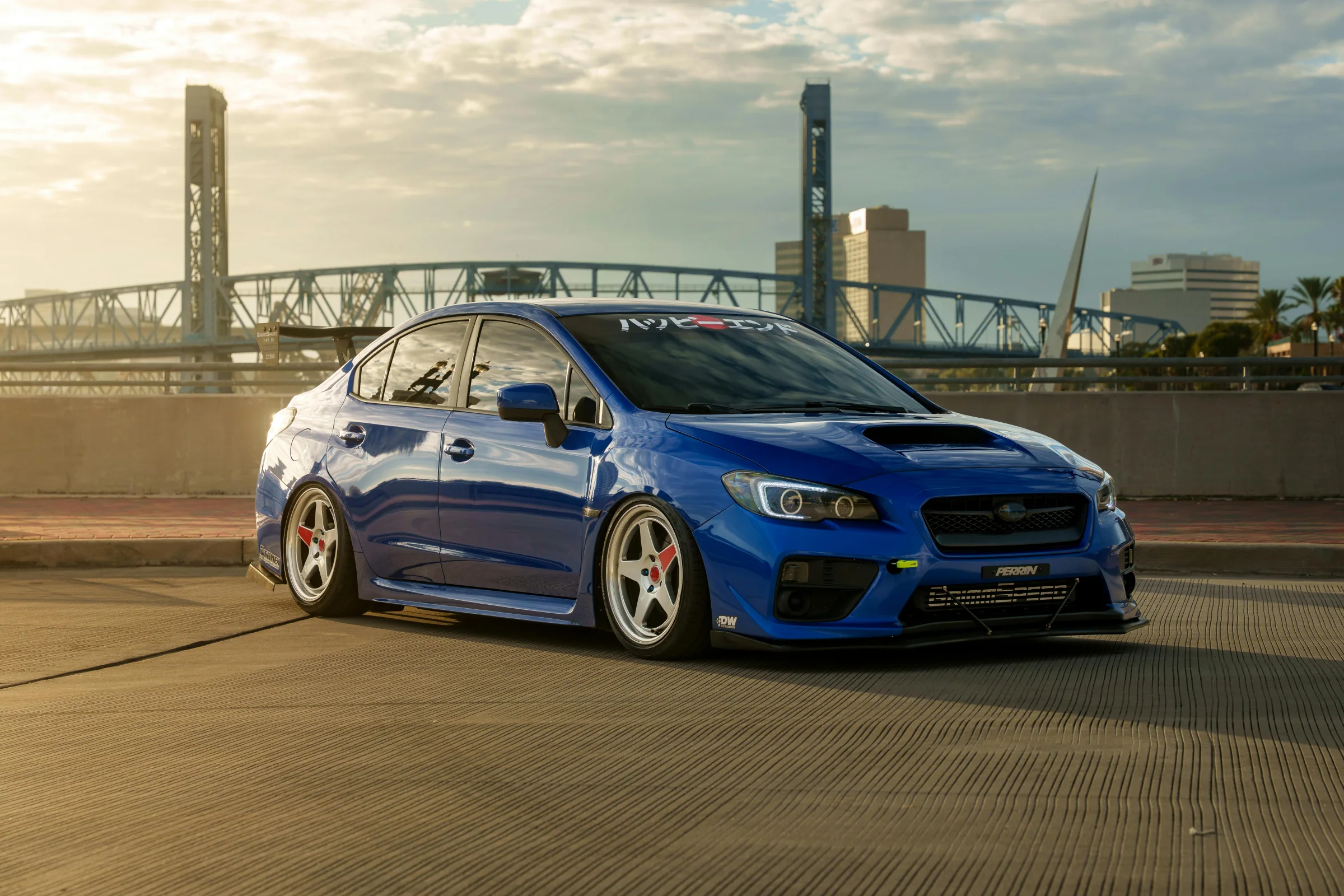 Jacksonville, Florida skyline along the riverfront at sunset