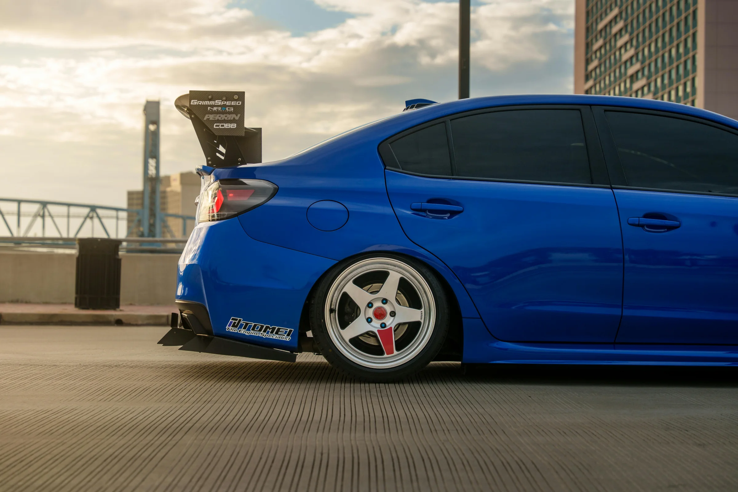 Sunset view of Jacksonville, Florida skyline along the riverfront downtown