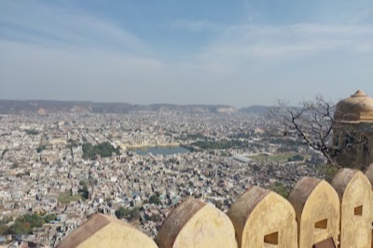 Sunset over Jaipur's cityscape seen from the Nahargarh Fort ramparts