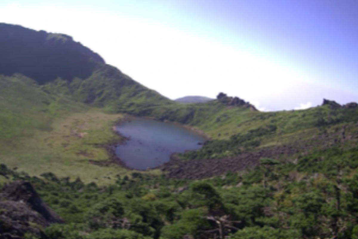 Hallasan summit crater with panoramic views across Jeju Island