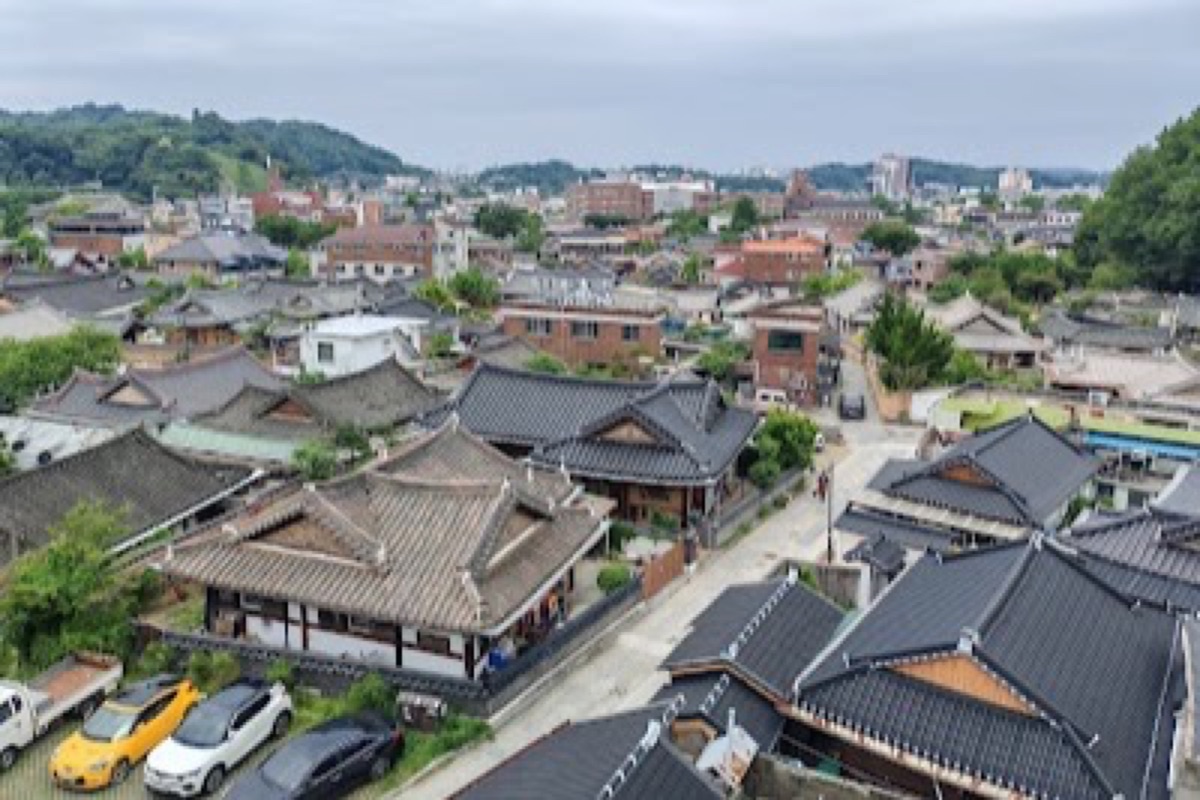 Gaekridan-gil renovated hanok cafes and indie boutiques along a tree-lined street in Jeonju