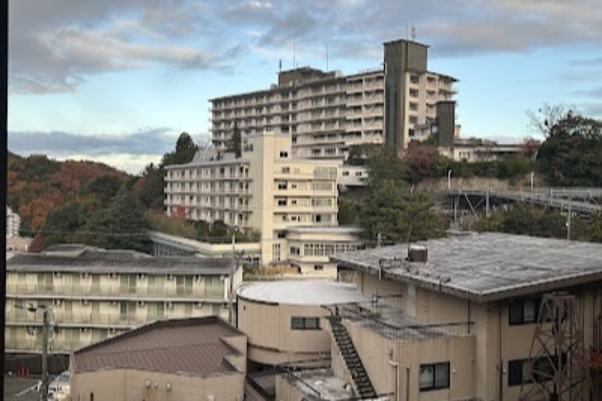 Arima Onsen hot spring town with traditional streets nestled in the hills behind Kobe