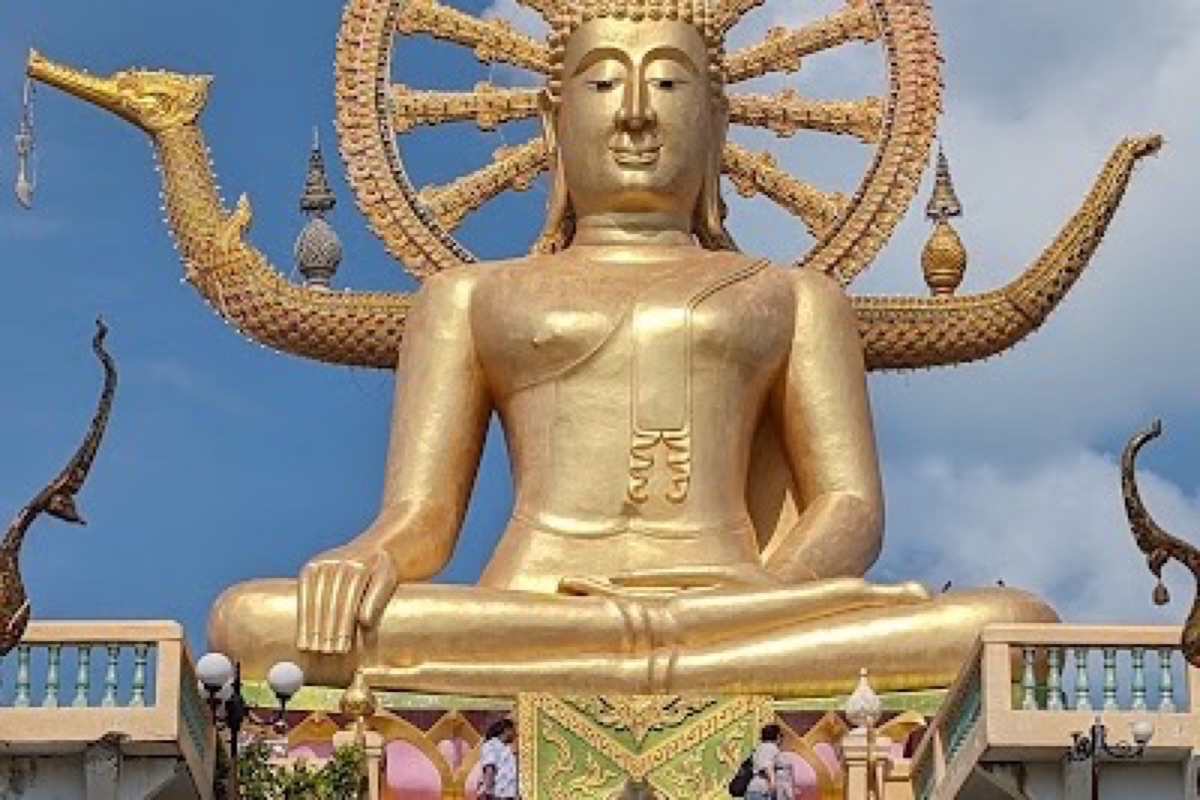 Golden Big Buddha of Wat Phra Yai on its causeway island at Koh Samui