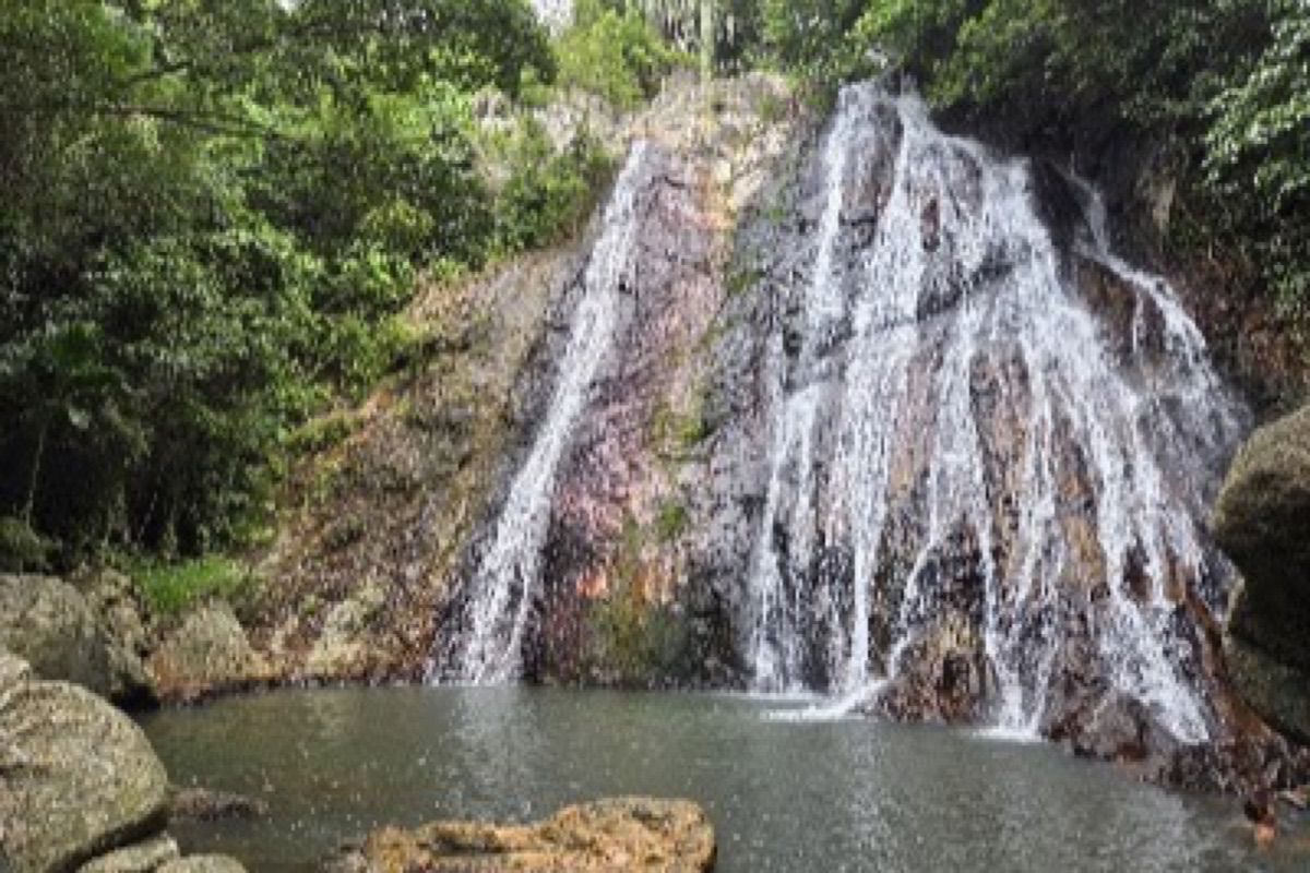 Na Muang Waterfall cascading into its natural swimming pool in the Koh Samui jungle