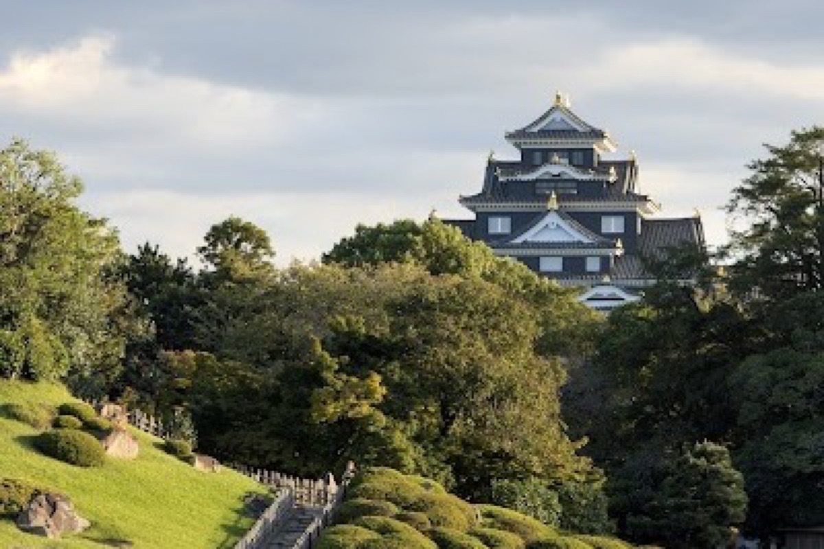 Korakuen Garden ponds and lawns with borrowed castle scenery in spring Okayama