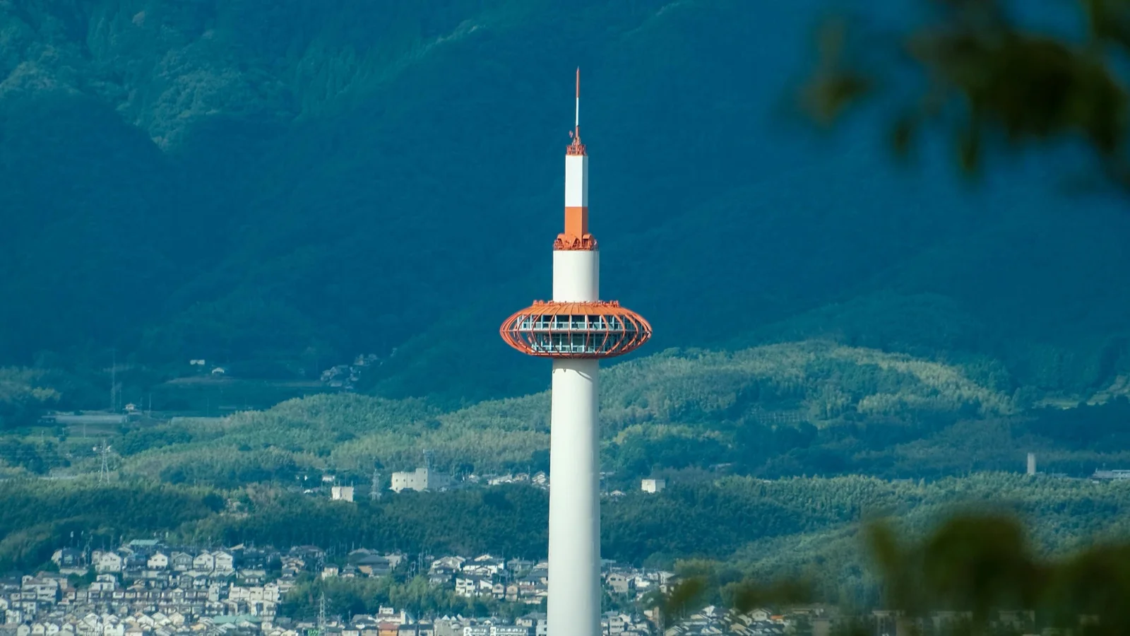 Cherry blossom trees along a stone path near Kiyomizu-dera with Kyoto rooftops below