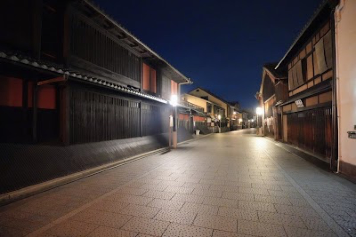 Pontocho Alley along the Kamo River at evening