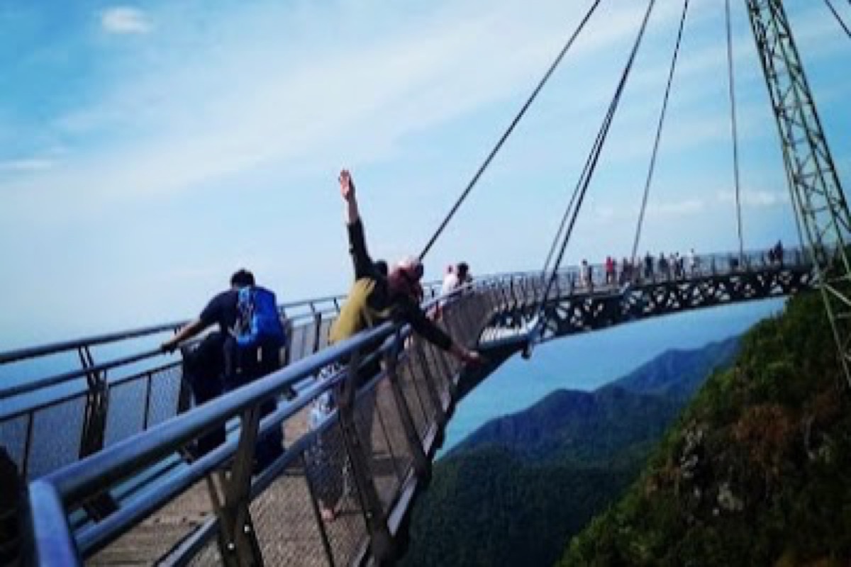 SkyCab cable car cabins rising above the rainforest canopy toward Mount Mat Cincang