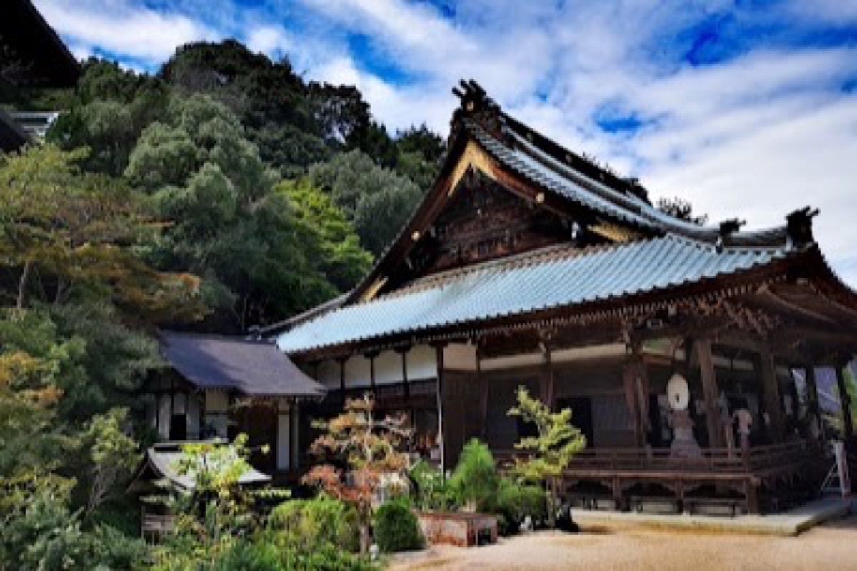 Daishoin Temple prayer wheels and temple grounds at the base of Mount Misen
