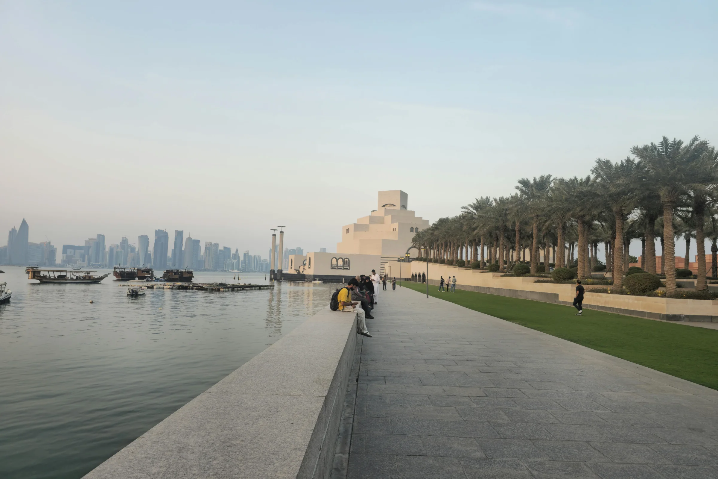 Coastal view of Naoshima, Japan with a modern art museum building