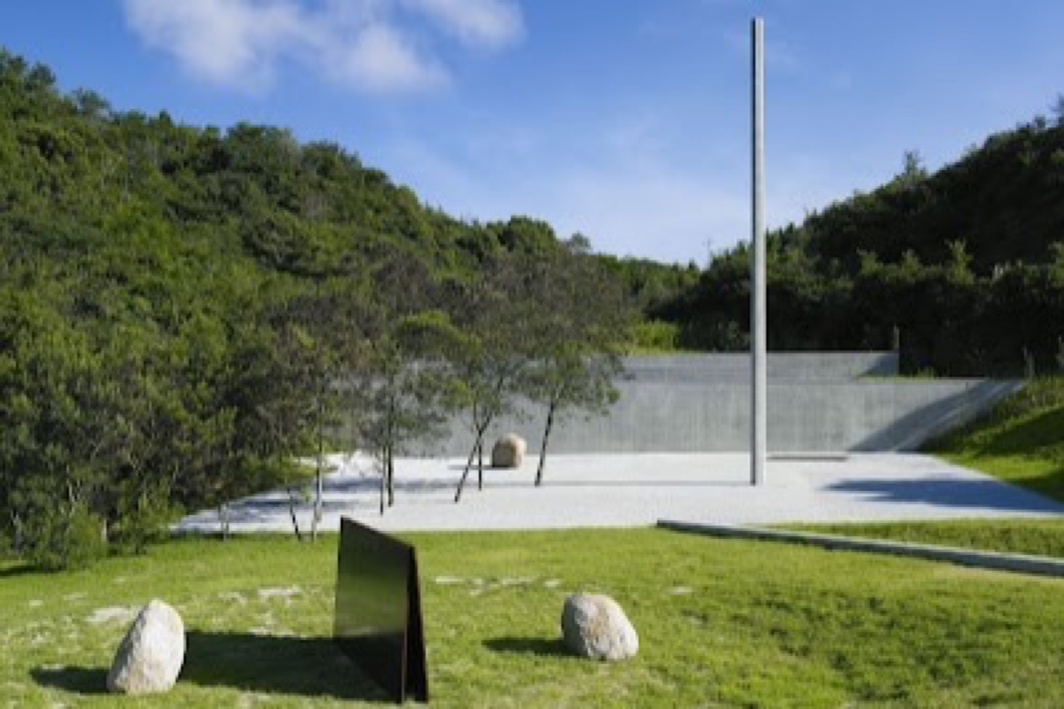 Lee Ufan Museum stone and steel sculptures in Tadao Ando concrete gallery on Naoshima
