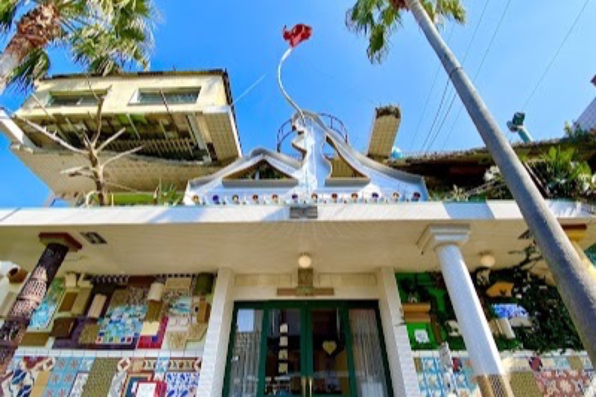 Naoshima Bath I Love Yu art bathhouse entrance with colorful tiled facade in Miyanoura