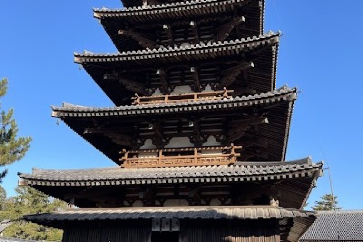 The five-story pagoda at Horyu-ji Temple in Ikaruga near Nara