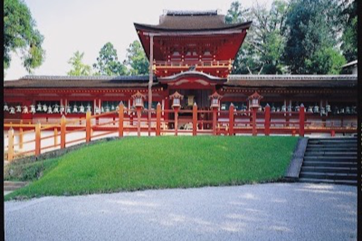 Stone lanterns lining the forested path to Kasuga Taisha Shrine in Nara