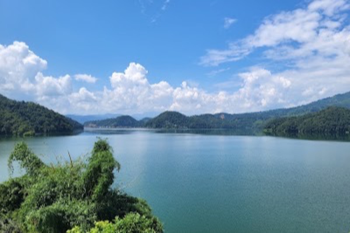 Begnas Lake ringed by autumn rice terraces on the eastern edge of Pokhara