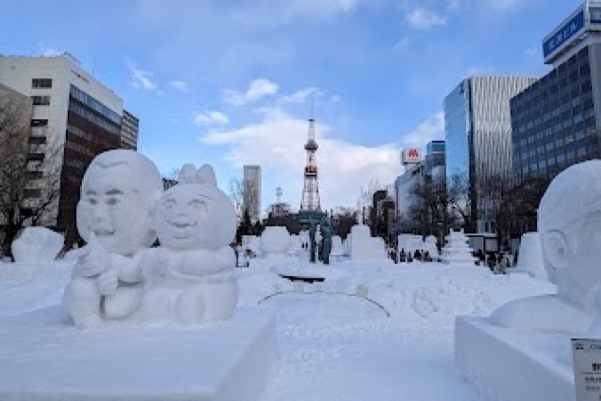 Odori Park covered in fresh snow with winter illumination displays in Sapporo