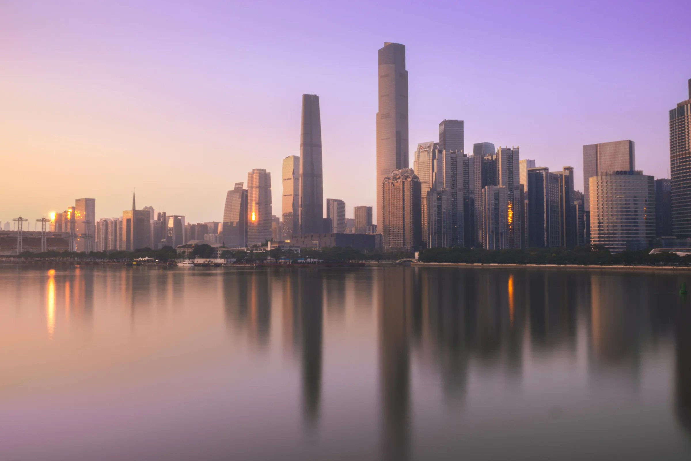 Modern skyline of Shijiazhuang, China at sunset with city lights