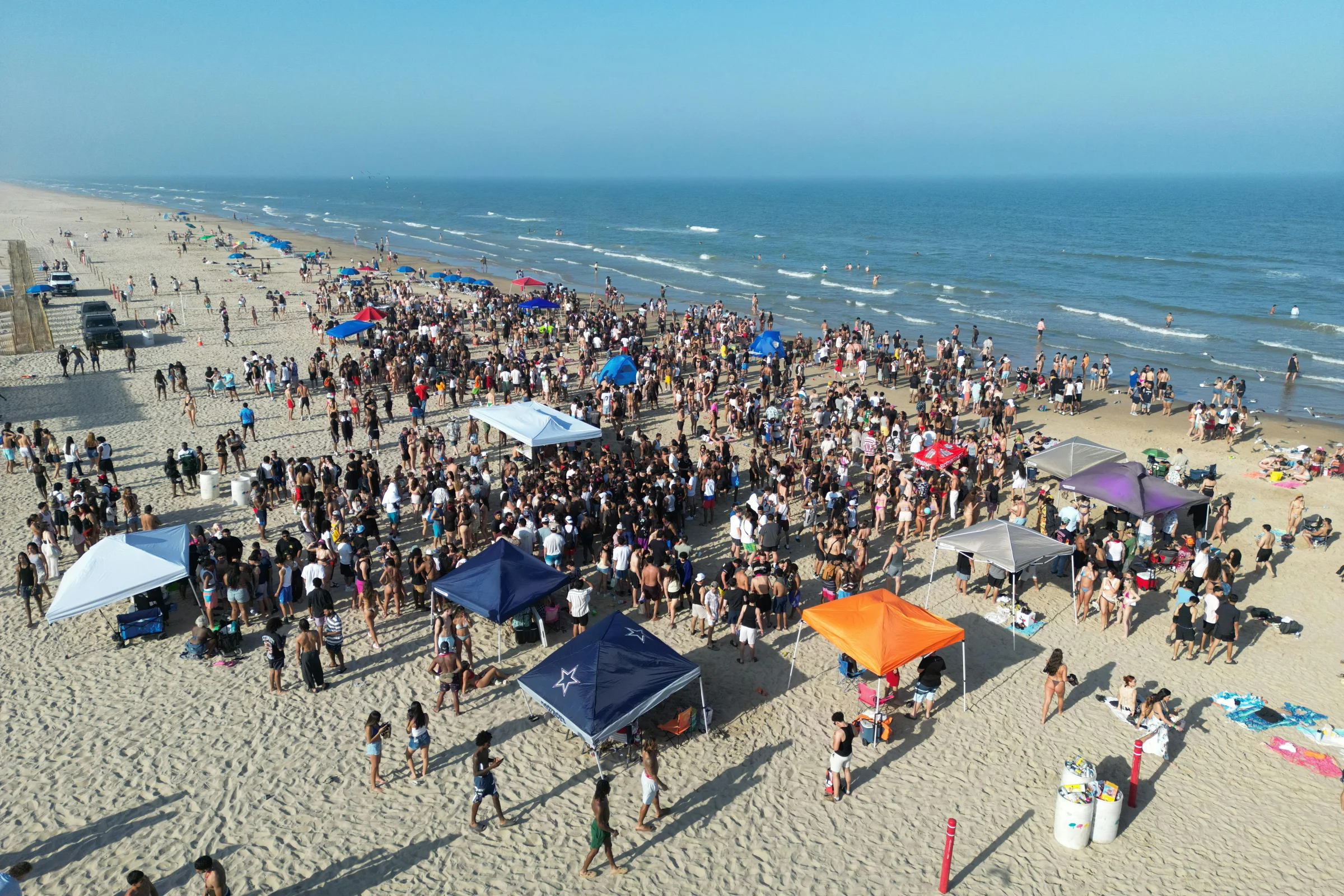 Aerial sunrise over South Padre Island beach on the Texas Gulf Coast