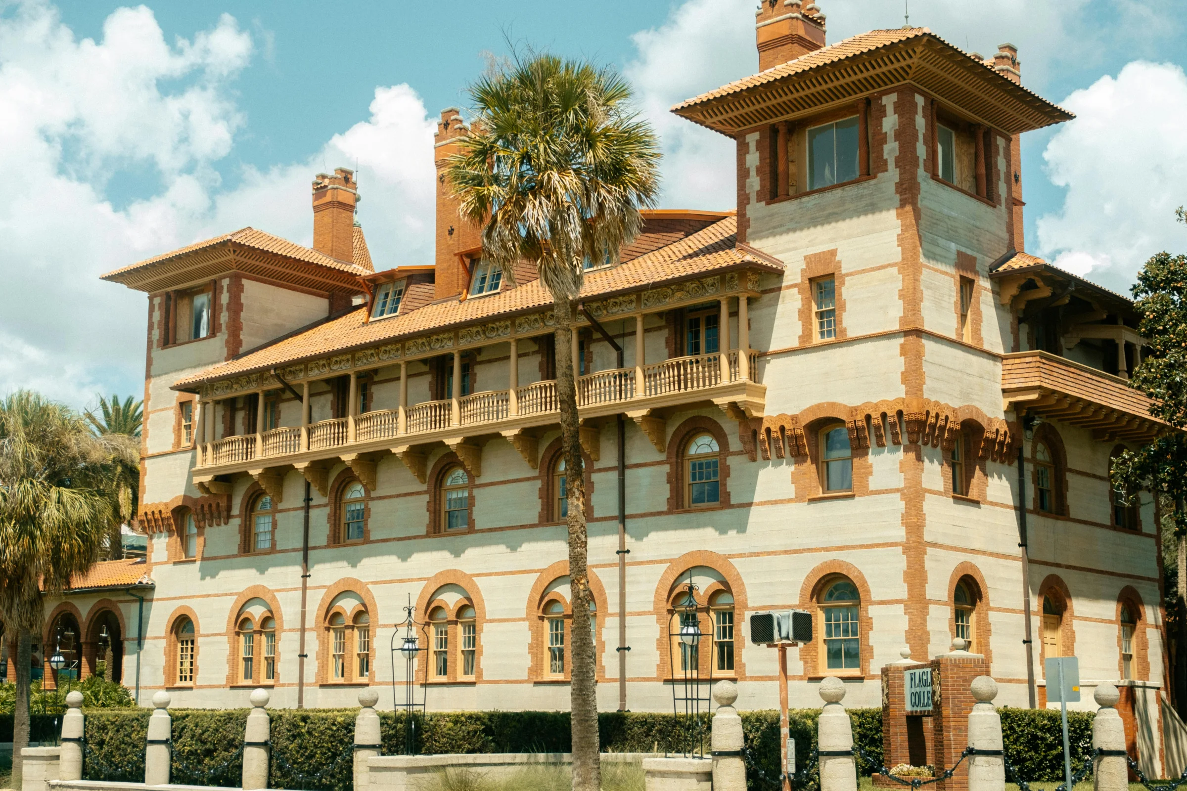 Historic street scene in St. Augustine, Florida with Spanish colonial architecture