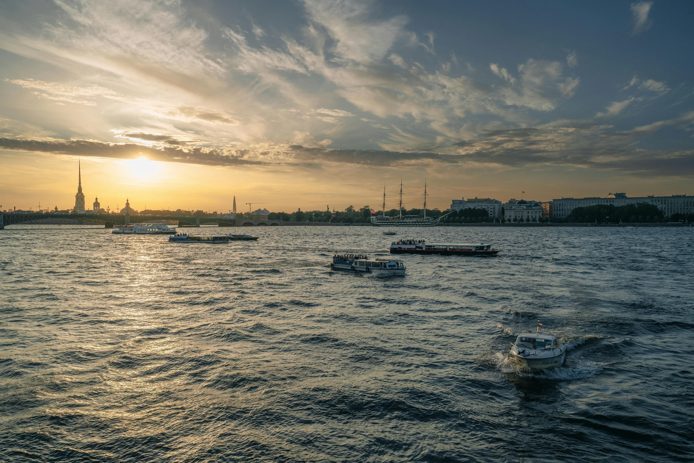 Waterfront skyline of St. Petersburg, Florida at sunset with city lights