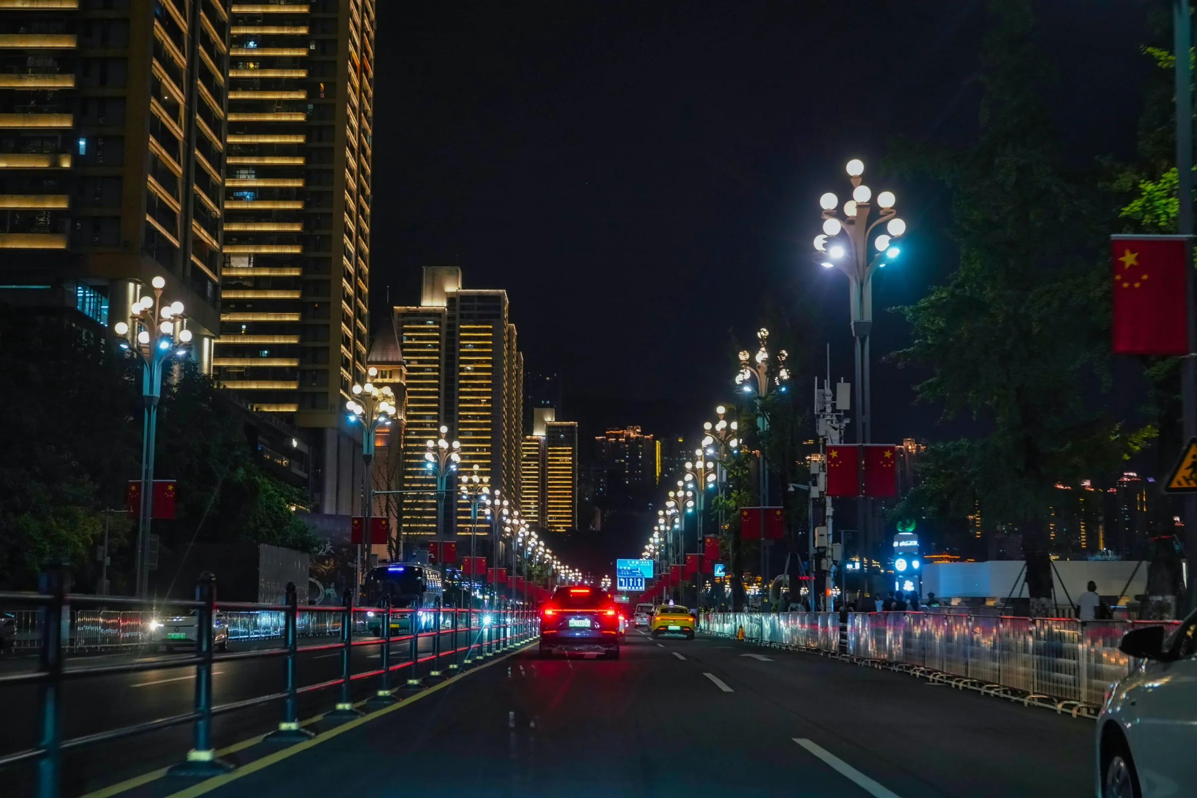 Night view of Taiyuan city skyline and illuminated streets in Shanxi, China