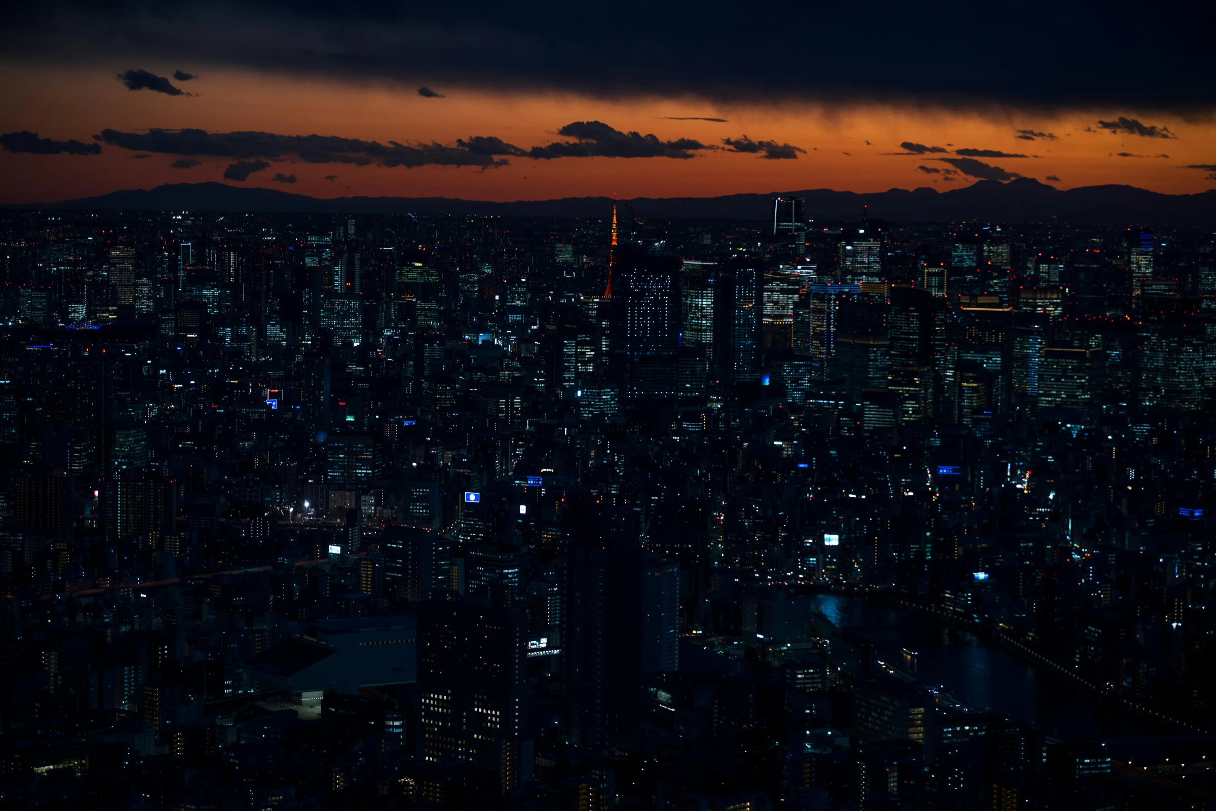 Tokyo skyline at dusk with Tokyo Tower illuminated