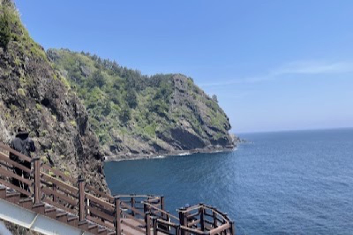 Jeodong Coastal Trail suspended cliffside boardwalk along the east coast of Ulleungdo