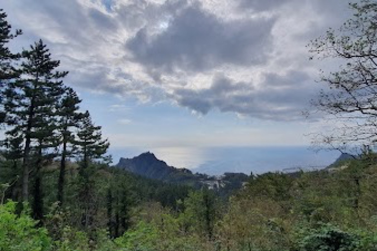Seonginbong summit panorama with crater lake and ocean views across Ulleungdo