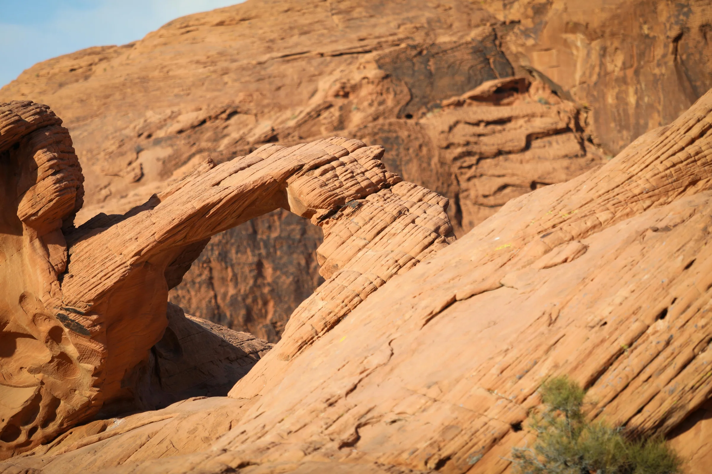 Wide view of red sandstone formations in Valley of Fire State Park, Nevada