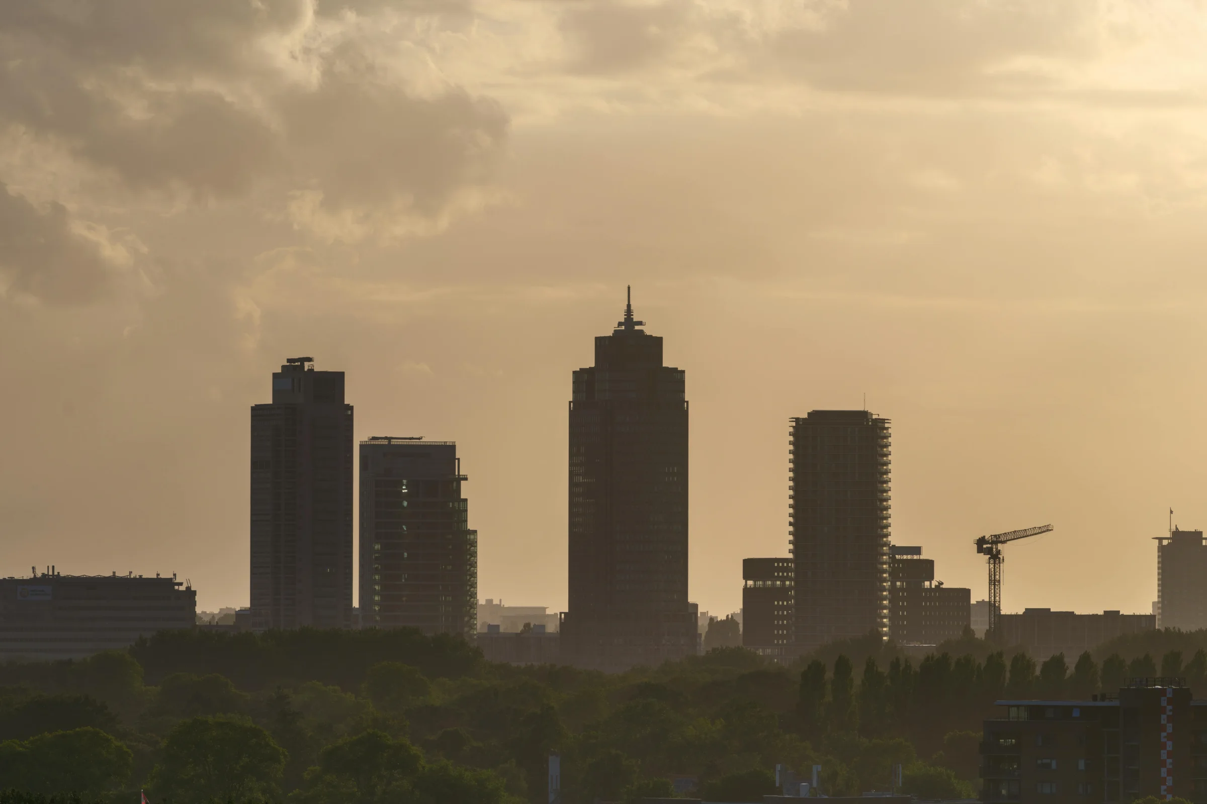 Golden hour city skyline and street scene in Xining, Qinghai, China